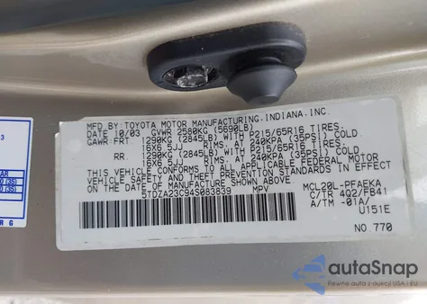 2004 Toyota Sienna Le z USA, uszkodzony, nr VIN 5TDZA23C94S083839